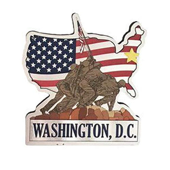 Capital City of Washington DC Iwo Jima Memorial on the USA Flag Metallic Refrigerator Magnet