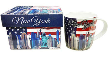 New York City Skyline Waving Flag of The USA 12 oz Coffee Mug New Bone China with Nail Box