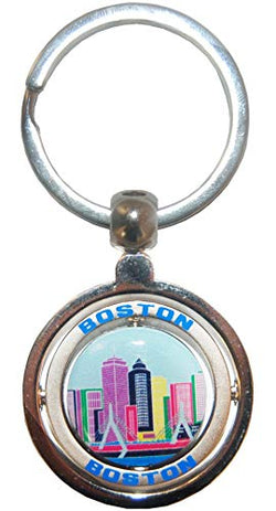 Boston City Skyline Souvenir Metal Double Spinner Durable Novelty Keychain