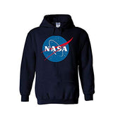 Nasa National Space Administration Logo White Men Women Unisex Hooded Sweatshirt Hoodie (Large, Navy)