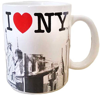 I Love NY City with Red Heart Skyline Souvenir Durable Heavy Solid Base 11 oz Ceramic Coffee Mug