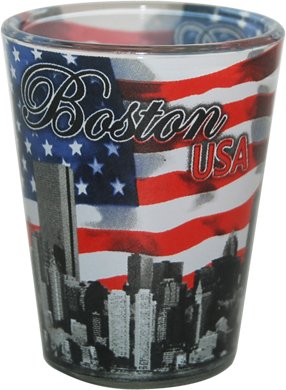 Boston Skyline Wrapped in American Flag Souvenir Shot Glass