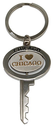 Chicago Souvenir Metal Replica Key Keychain Featuring The I Heart Chicago Logo That Spins