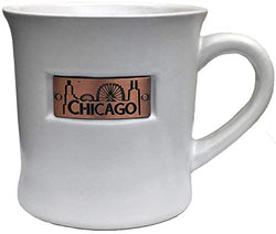 Chicago City Skyline Souvenir White Brass Plaque Durable Long lasting Ceramic Coffee Mug