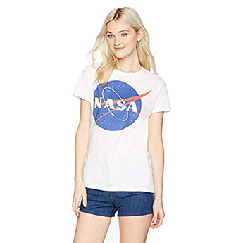 NASA Junior's Blue Logo Short Sleeve Graphic T-Shirt, White, M