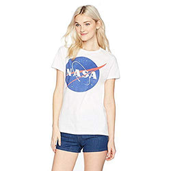 NASA Junior's Blue Logo Short Sleeve Graphic T-Shirt, White, S