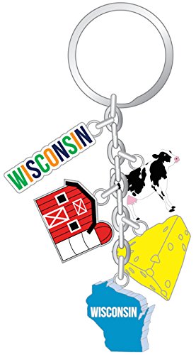 State of Wisconsin 5 Charm Souvenir Keychain Featuring The Famous Wisconsin Farm and Cheese