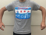 CityDreamShop Chicago Flag Featuring The Chicago Skyline Designed Short Sleeve Shirt (XL Grey