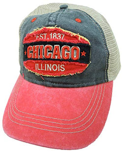 Embroidered Chicago Illinois Red Cap - Fashionable Unisex Cotton Adjustable Distressed Chicago City Baseball Cap - Cap for Dad - Perfect Souvenir Gift for Men, Women & Kids
