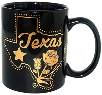 State of Texas Black and Gold Designed Collection of Texas Drinkware and Souvenirs (Large Soup Mug)