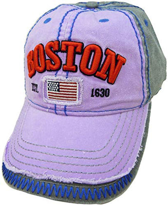 Embroidered Boston USA Flag Violate Grey Cap | Fashionable Unisex Cotton Adjustable Distressed Boston City Baseball Cap | Cap for Dad | Perfect Souvenir Gift for Men, Women & Kids