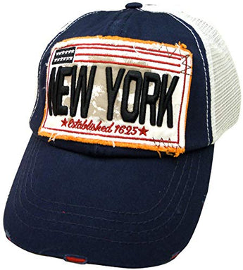 Embroidered New York Navy Cap - Fashionable Unisex Cotton Adjustable Distressed New York City Baseball Cap - Cap for Dad - Perfect Souvenir Gift for Men, Women & Kids
