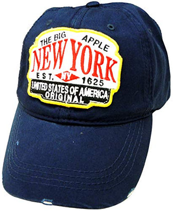 Embroidered New York USA Navy Cap - Fashionable Unisex Cotton Adjustable Distressed New York City Baseball Cap - Cap for Dad - Perfect Souvenir Gift for Men, Women & Kids