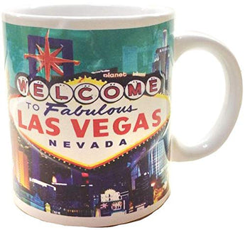 Las Vegas City with Welcome Sign Skyline Embossed Souvenir Heavy Solid Base 11 oz Teal Ceramic Coffee Mug