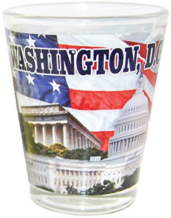 Washington D.C. Famous Capitol Buildings Design Souvenir Shot Glass- Featuring American Flag