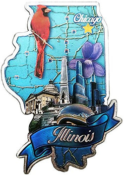 State of Illinois Shaped Refrigerator Foil Magnet- Featuring Chicago