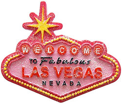 Las Vegas City with Welcome Sign Glitter Pink Super Magnetic Refrigerator Magnet
