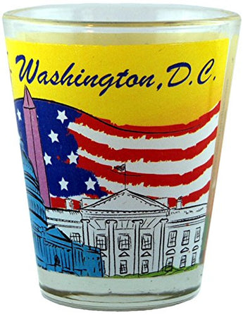 Washington D.C. Skyline Souvenir Shot Glass Featuring a Yellow Design