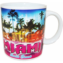Miami Florida 11 ounce Souvenir Coffee Mug With Miami Sunset Design