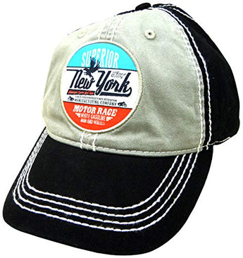 Embroidered New York Motor Race Black Cap - Fashionable Unisex Cotton Adjustable Distressed New York City Baseball Cap - Cap for Dad - Perfect Souvenir Gift for Men, Women & Kids