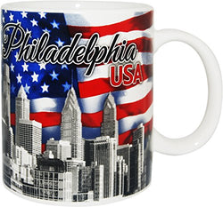 Philadelphia Patriotic Skyline Souvenir Coffee Mug Featuring the American Flag
