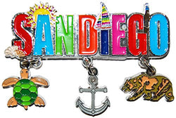 San Diego Beach Colorful Souvenir Magnet- Featuring 3 Detailed Charms of San Diego