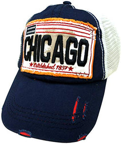 Embroidered Chicago Navy Cap - Fashionable Unisex Cotton Adjustable Distressed Chicago City Baseball Cap - Cap for Dad - Perfect Souvenir Gift for Men, Women & Kids