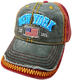 Embroidered New York USA Flag Maroon Black Cap - Fashionable Unisex Cotton Adjustable Distressed New York City Baseball Cap - Cap for Dad - Perfect Souvenir Gift for Men, Women & Kids