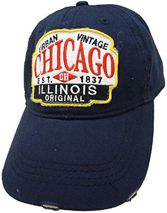 CityDreamShop Embroidered Chicago Illinois Urban Vintage Navy Cap - Fashionable Unisex Cotton Chicago Baseball Cap - Cap for Dad - Perfect Souvenir Gift for Men, Women & Kids