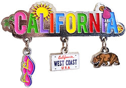 CityDreamShop California 3 Charm Souvenir Magnet Featuring the California Bear,California West Coast License Plate and Beach Sandles