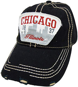 Embroidered Chicago Illinois Black Cap - Fashionable Unisex Cotton Adjustable Distressed Chicago City Baseball Cap - Cap for Dad - Perfect Souvenir Gift for Men, Women & Kids