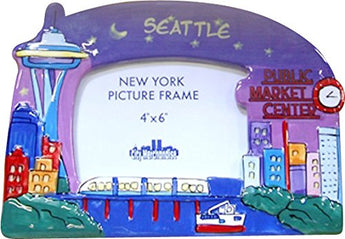 CityDreamShop Seattle at Night Hand Painted Designer 4x6 Picture Frame of The Iconic Seattle Skyline