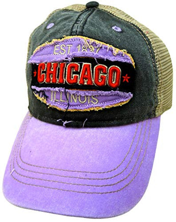 CityDreamShop Embroidered Chicago Illinois Distressed Cap - Fashionable Unisex Cotton Adjustable Chicago Baseball Cap - Cap for Dad - Perfect Souvenir Gift for Men, Women & Kids