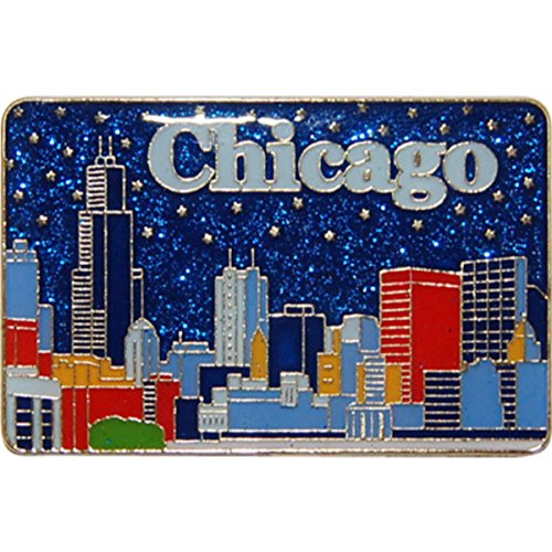 Chicago Skyline with American Flag Metal Fridge Magnet