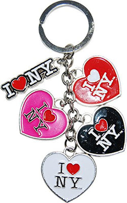 I love New York 5 Heart Key Chain Black, White, Red, Pink Hearts and 1 I love New York Logo