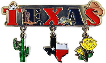 Texas 3 Charm Souvenir Magnet Featuring the State of Texas,Cactus and a Beautiful Yellow Flower