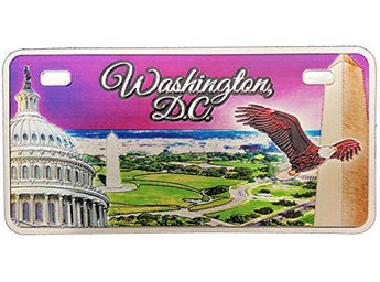 Washington DC Capital of the USA License Plate Purple Collage Souvenir Foil Refrigerator Magnet