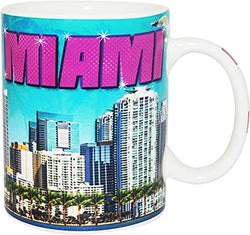 Miami Beach City Colorful Skyline Collage Souvenir Durable Ceramic 11oz Coffee Mug