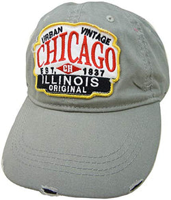 Embroidered Chicago Illinois Urban Vintage Grey Cap - Fashionable Unisex Cotton Chicago Baseball Cap - Cap for Dad - Perfect Souvenir Gift for Men, Women & Kids