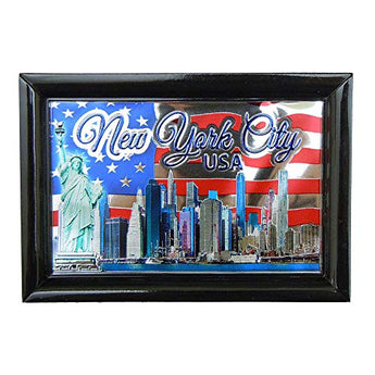 New York City Skyline Waving Flag of The USA Photo Framed Foil Refrigerator Magnet