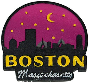 City of Boston Night Skyline Glitter Souvenir Poly Super Magnetic Refrigerator Magnet