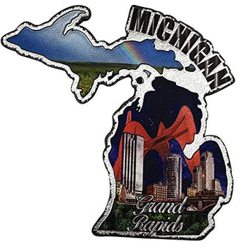 Michigan the Great Lakes State Refrigerator Souvenir Gift Magnet and GrandRapids Fridge Magnet