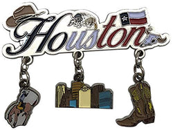 Houston Skyline Novelty Magnet for Refrigerator Fridge | 3 Charm Magnet Featuring Cowboy Boot & Horse Rider | Perfect Souvenir Gift Collection for Men, Women & Kids
