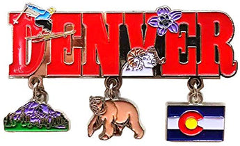 Denver 3 Charm Metal Magnet Featuring Charms of Denver Colorado
