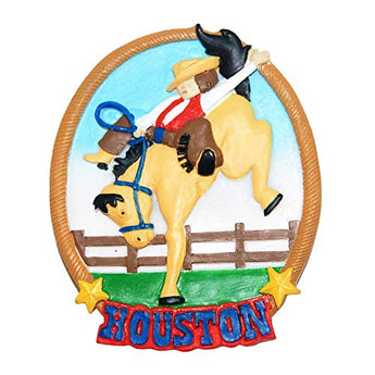 Houston City Cowboy Round Shaped Super Magnetic Poly Refrigerator Magnet