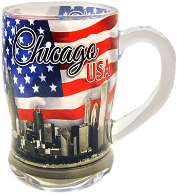 Chicago Patriotic Skyline Souvenir Beer Mug Featuring the American Flag