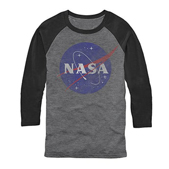 NASA Logo Mens Graphic Baseball Tee, Arctic Gray/Black, Small