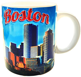 City of Boston Clear Blue Sky, Skyline Souvenir 11 ounce Coffee Mug