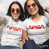 NASA Retro Vintage Designed Worm Logo Short Sleeve Comfortable T-Shirt (L, White)