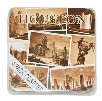 Houston Texas Set of 4 Gritty Brown Designed Drinkware Coasters